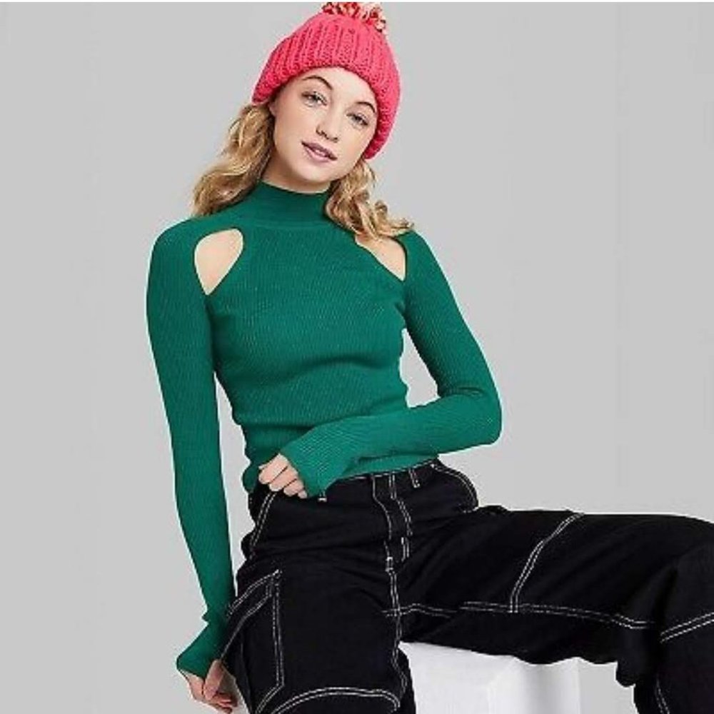 Wild Fable™ - Women's Mock Turtleneck Fitted Cut Out Pullover Sweater Size XXL